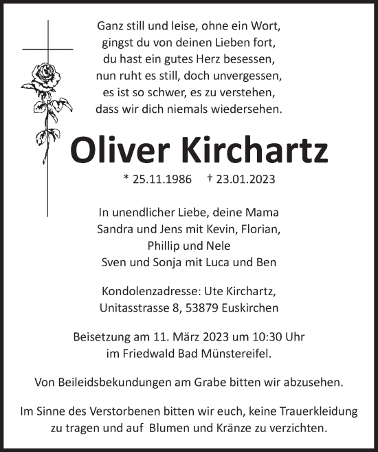 Anzeige von Oliver Kirchartz von  Blickpunkt Euskirchen 