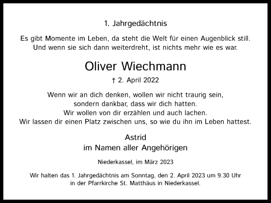 Anzeige von Oliver Wiechmann von Kölner Stadt-Anzeiger / Kölnische Rundschau / Express