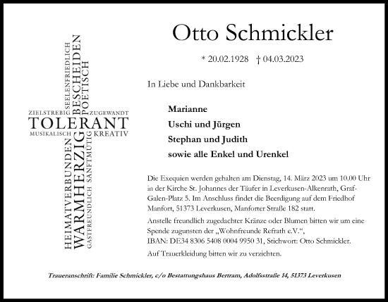 Anzeige von Otto Schmickler von Kölner Stadt-Anzeiger / Kölnische Rundschau / Express