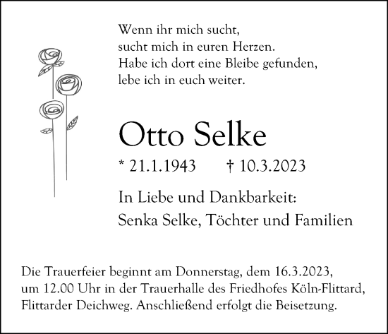 Anzeige von Otto Selke von Kölner Stadt-Anzeiger / Kölnische Rundschau / Express