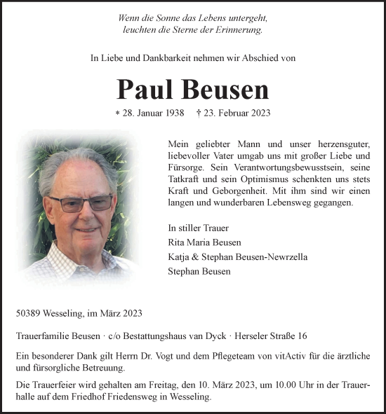 Anzeige von Paul Beusen von  Schlossbote/Werbekurier 