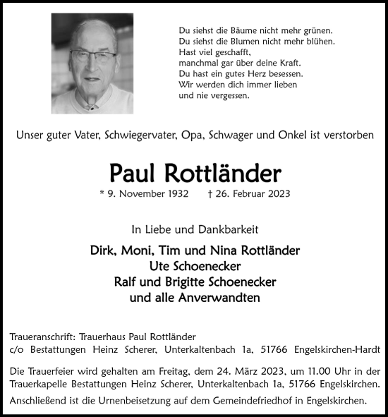 Anzeige von Paul Rottländer von  Anzeigen Echo 