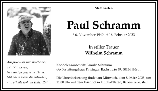 Anzeige von Paul Schramm von  Wochenende 