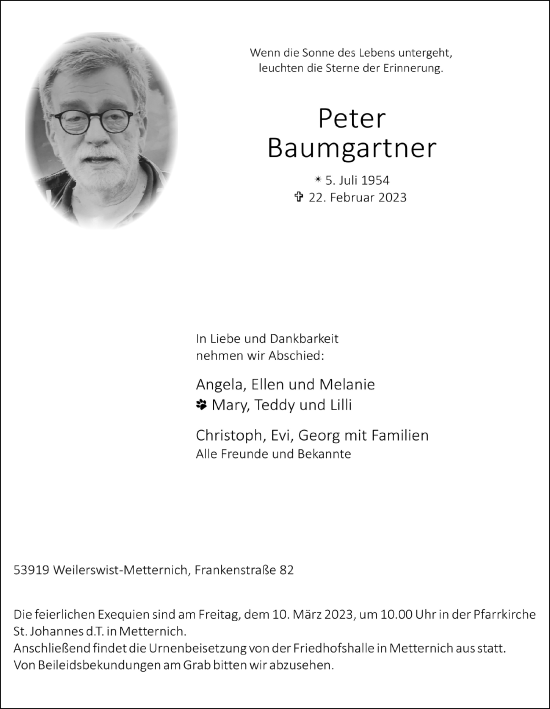 Anzeige von Peter Baumgartner von  Blickpunkt Euskirchen 
