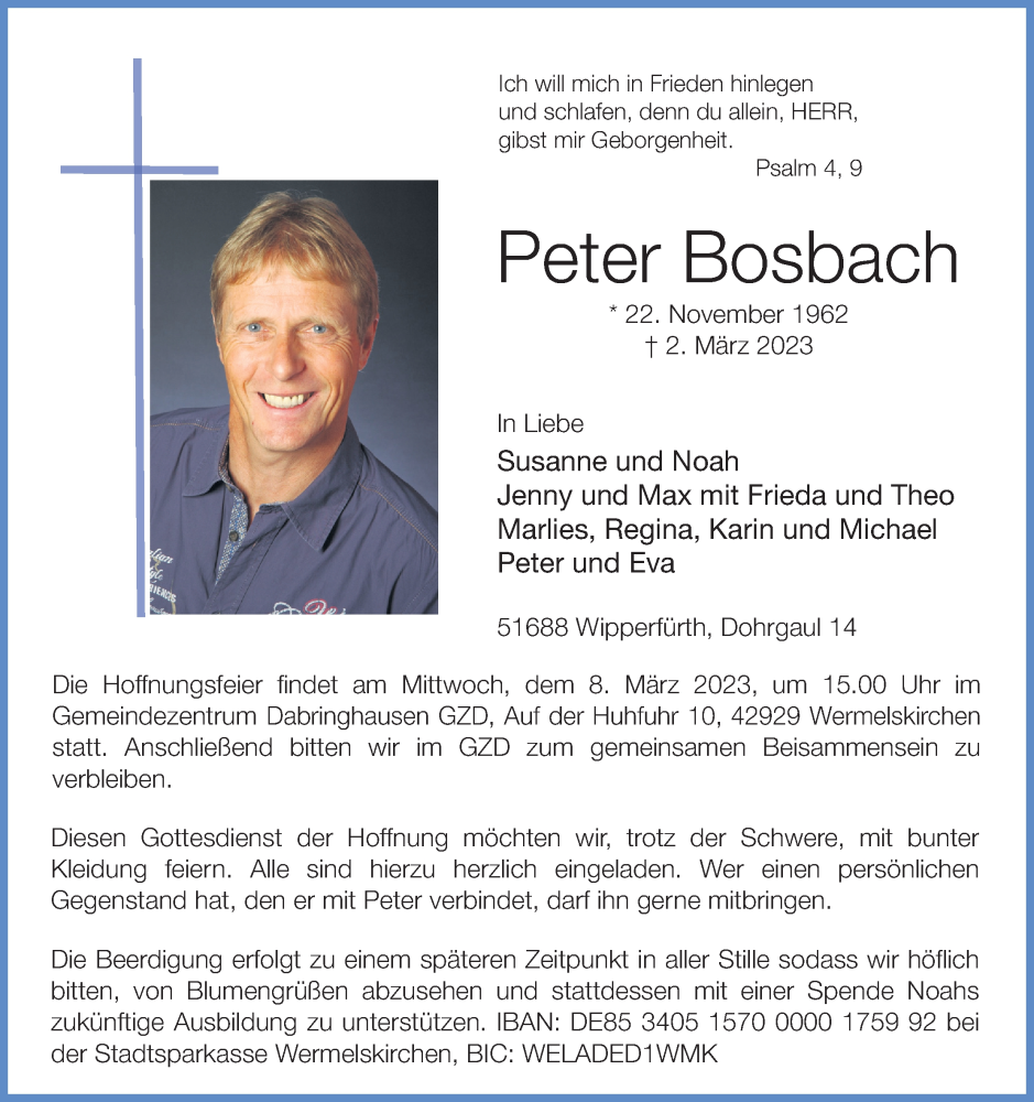  Traueranzeige für Peter Bosbach vom 07.03.2023 aus Kölner Stadt-Anzeiger / Kölnische Rundschau / Express