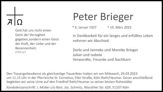 Anzeige von Peter Brieger von Kölner Stadt-Anzeiger / Kölnische Rundschau / Express