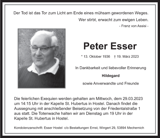 Anzeige von Peter Esser von  Blickpunkt Euskirchen 