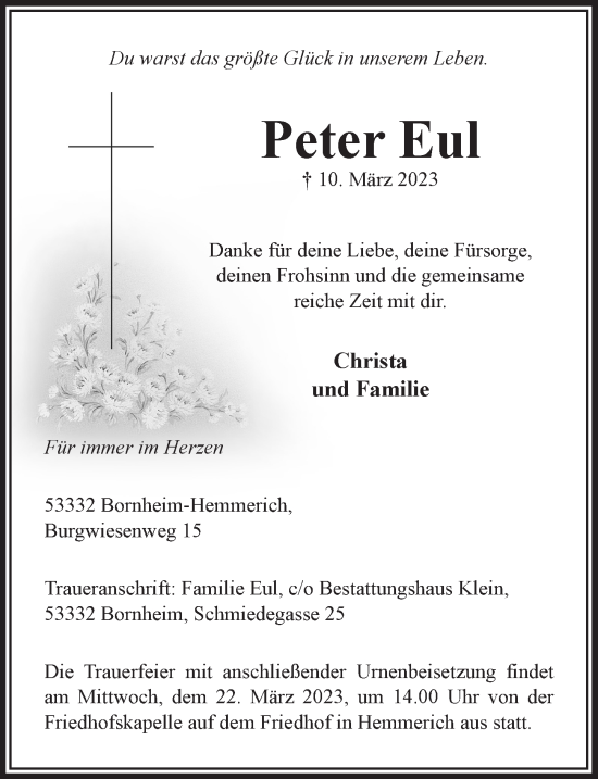 Anzeige von Peter Eul von  Schaufenster/Blickpunkt 
