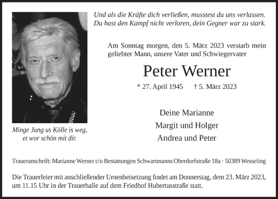 Anzeige von Peter Werner von  Schlossbote/Werbekurier 