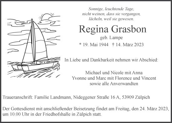 Anzeige von Regina Grasbon von  Blickpunkt Euskirchen 