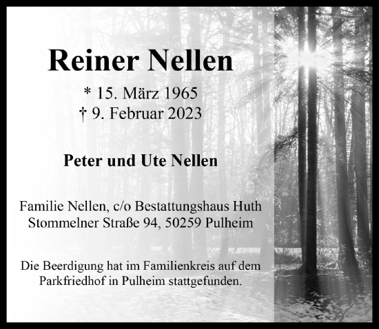 Anzeige von Reiner Nellen von  Wochenende 