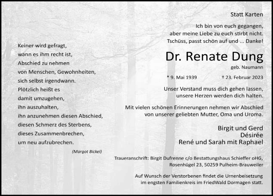 Anzeige von Renate Dung von  Wochenende 