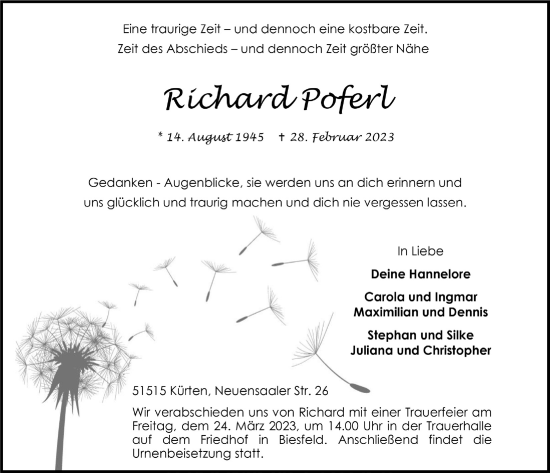 Anzeige von Richard Poferl von  Bergisches Handelsblatt 