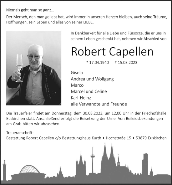 Anzeige von Robert Capellen von  Blickpunkt Euskirchen 