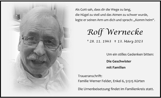 Anzeige von Rolf Wernecke von  Bergisches Handelsblatt 
