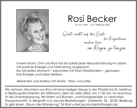 Anzeige von Rosi Becker von  Werbepost 