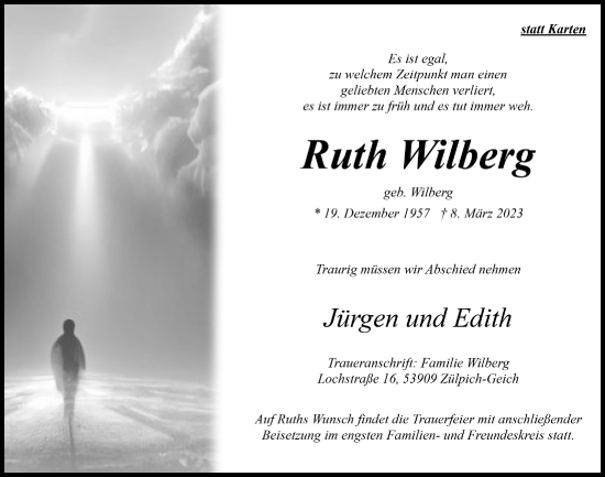 Anzeige von Ruth Wilberg von  Blickpunkt Euskirchen 