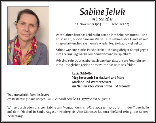 Anzeige von Sabine Jeluk von  Extra Blatt 