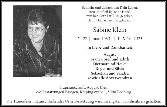 Anzeige von Sabine Klein von  Werbepost 