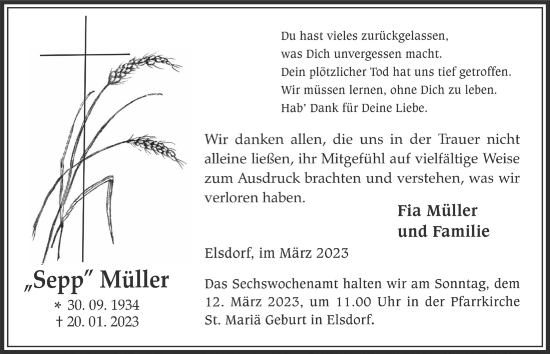 Anzeige von Sepp Müller von  Werbepost 