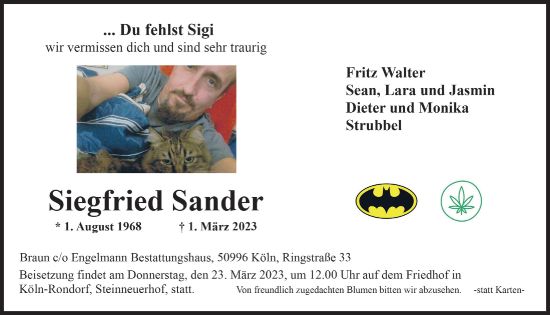 Anzeige von Siegfried Sander von  EXPRESS - Die Woche  Schlossbote/Werbekurier 
