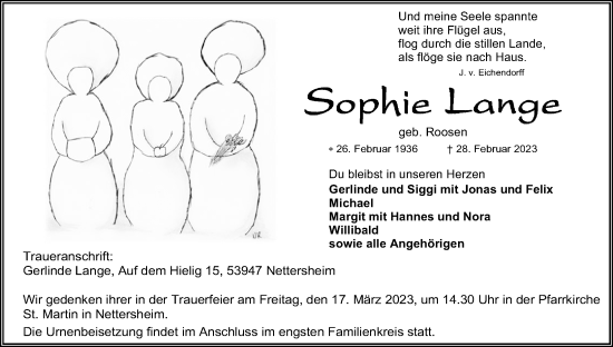 Anzeige von Sophie Lange von Kölner Stadt-Anzeiger / Kölnische Rundschau / Express