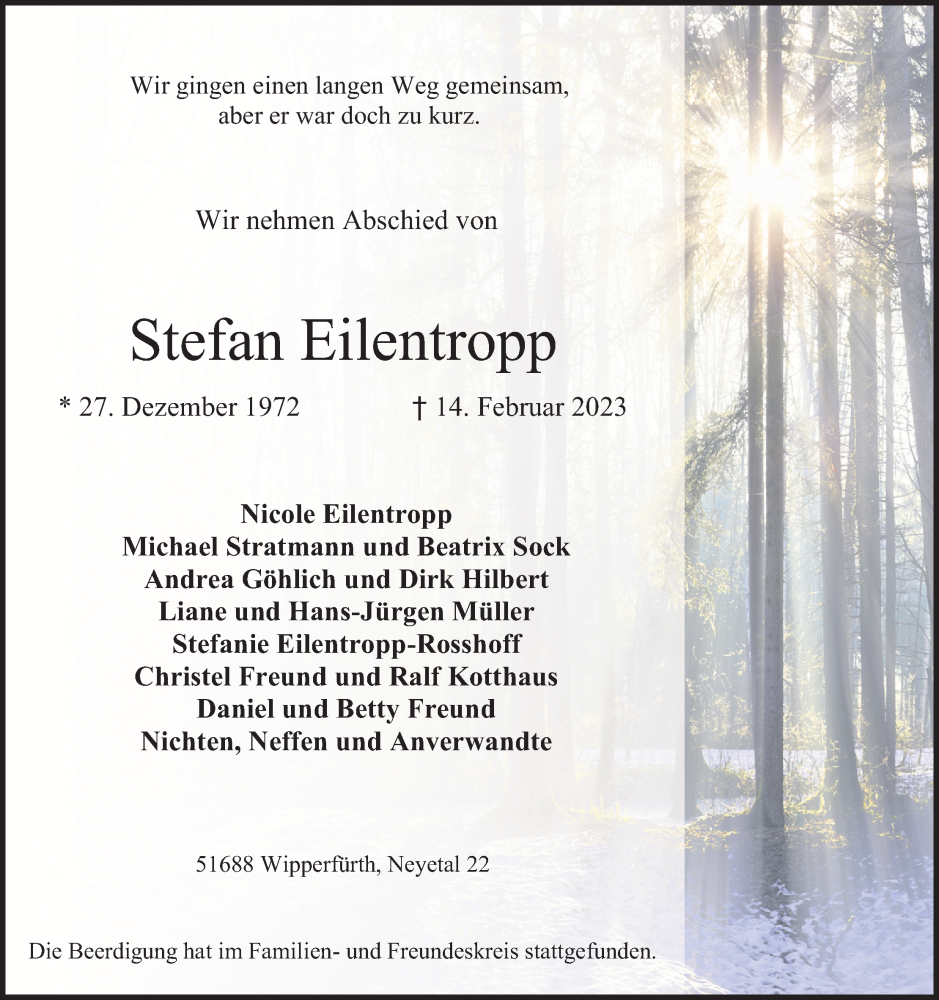  Traueranzeige für Stefan Eilentropp vom 04.03.2023 aus Kölner Stadt-Anzeiger / Kölnische Rundschau / Express
