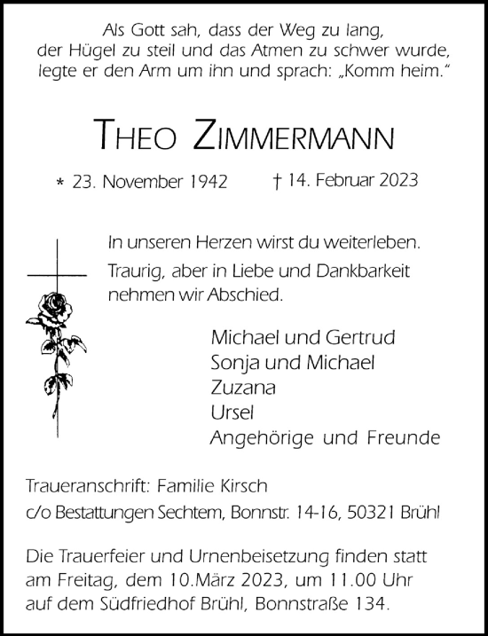 Anzeige von Theo Zimmermann von  Schlossbote/Werbekurier 