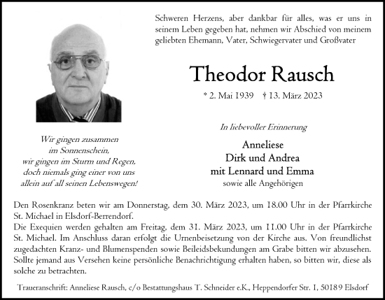 Anzeige von Theodor Rausch von Kölner Stadt-Anzeiger / Kölnische Rundschau / Express