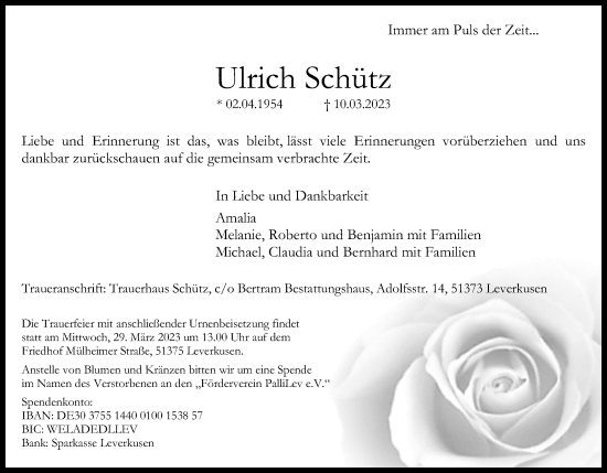 Anzeige von Ulrich Schütz von Kölner Stadt-Anzeiger / Kölnische Rundschau / Express