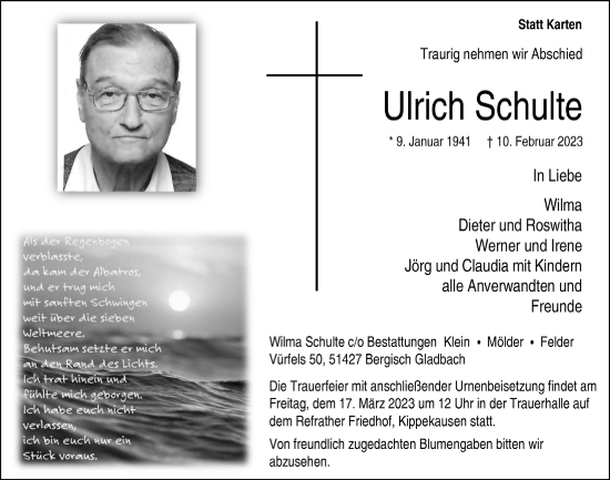 Anzeige von Ulrich Schulte von  Bergisches Handelsblatt 