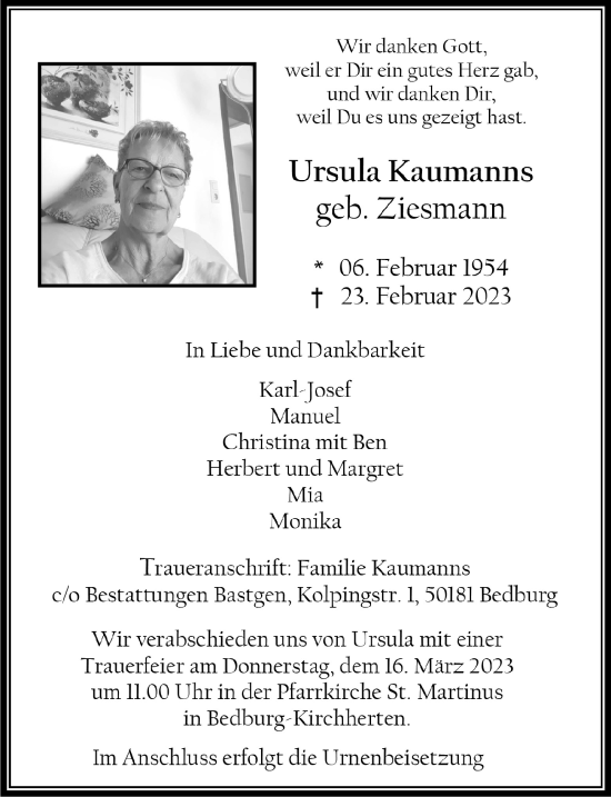 Anzeige von Ursula Kaumanns von  Werbepost 