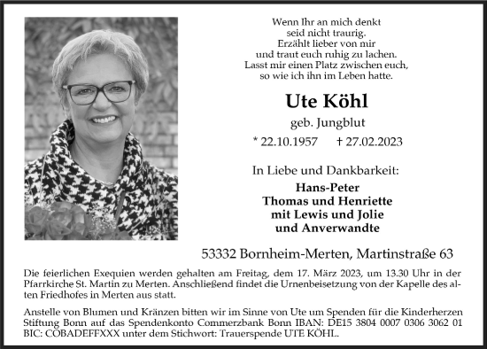 Anzeige von Ute Köhl von  Schaufenster/Blickpunkt  Schlossbote/Werbekurier 