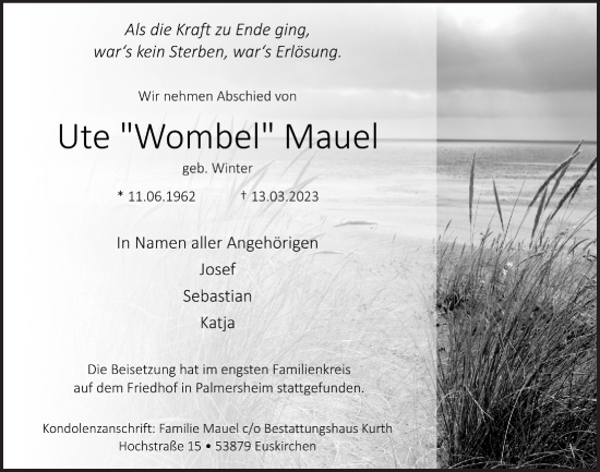 Anzeige von Ute Mauel von  Blickpunkt Euskirchen 