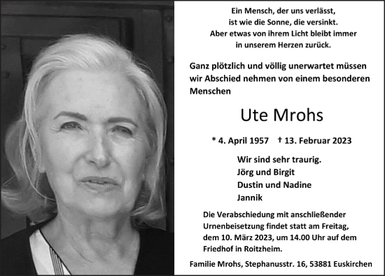 Anzeige von Ute Mrohs von  Blickpunkt Euskirchen 