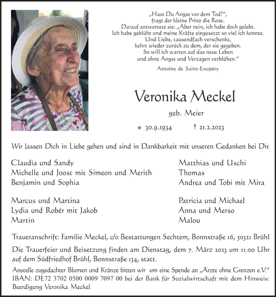 Anzeige von Veronika Meckel von  Schlossbote/Werbekurier 