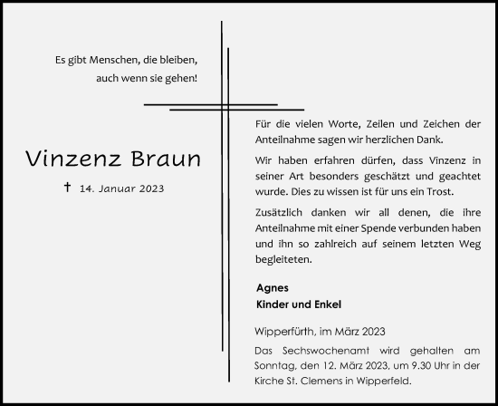 Anzeige von Vinzenz Braun von Kölner Stadt-Anzeiger / Kölnische Rundschau / Express