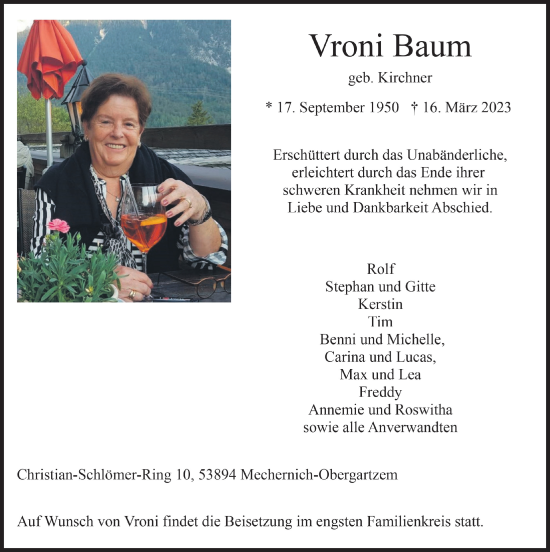 Anzeige von Vroni Baum von  Blickpunkt Euskirchen 