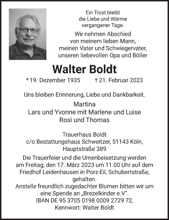 Anzeige von Walter Boldt von  EXPRESS - Die Woche 