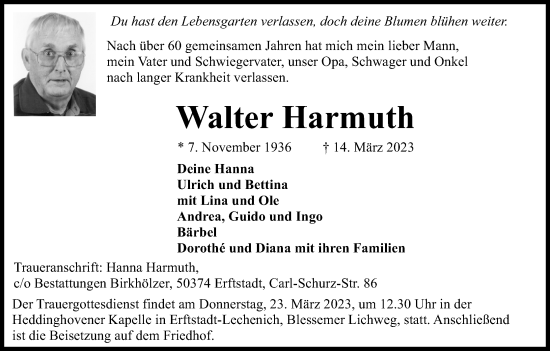 Anzeige von Walter Harmuth von Kölner Stadt-Anzeiger / Kölnische Rundschau / Express