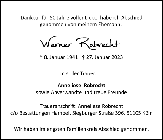 Anzeige von Werner Robrecht von Kölner Stadt-Anzeiger / Kölnische Rundschau / Express