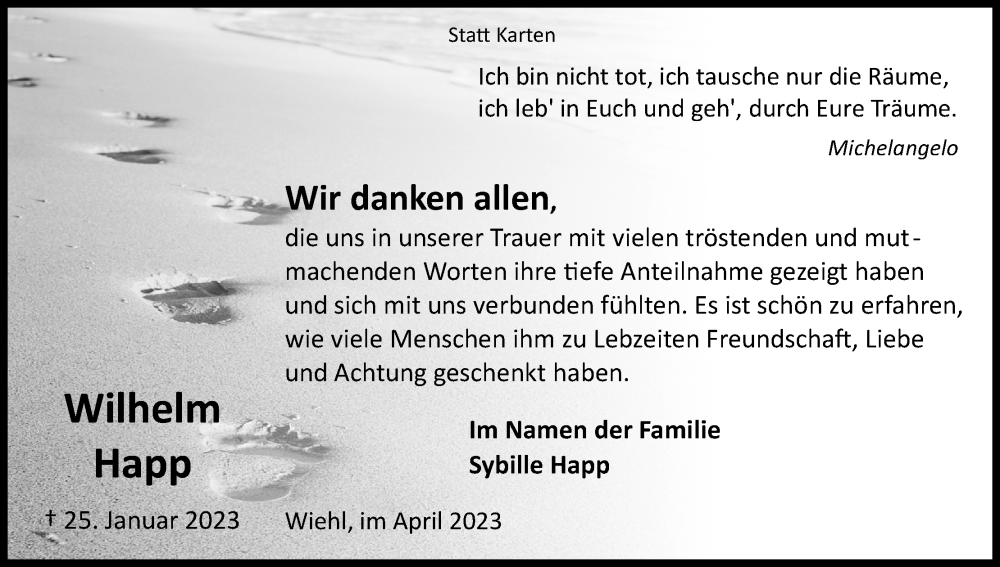  Traueranzeige für Wilhelm Happ vom 01.04.2023 aus Kölner Stadt-Anzeiger / Kölnische Rundschau / Express