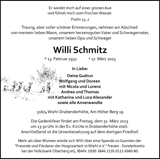 Anzeige von Willi Schmitz von Kölner Stadt-Anzeiger / Kölnische Rundschau / Express