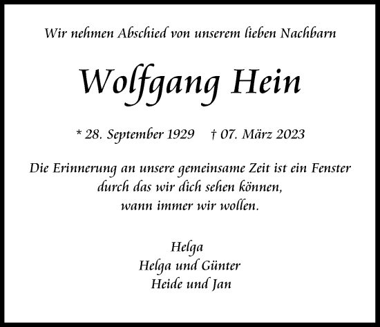 Anzeige von Wofgang Hein von Kölner Stadt-Anzeiger / Kölnische Rundschau / Express