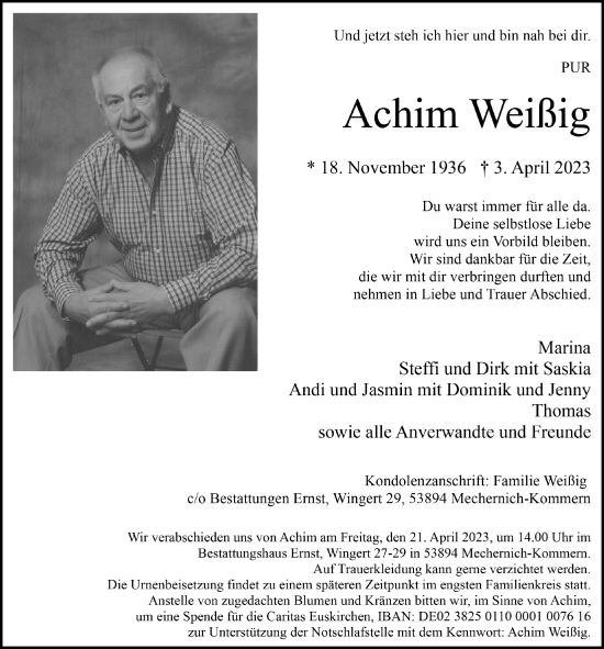 Anzeige von Achim Weißig von  Blickpunkt Euskirchen 