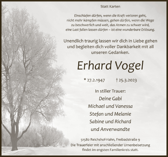 Anzeige von Erhard Vogel von Lokalanzeiger Waldbröl