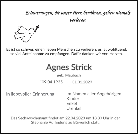 Anzeige von Agnes Strick von  Blickpunkt Euskirchen 