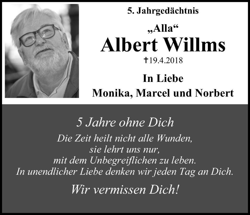  Traueranzeige für Albert Willms vom 18.07.2023 aus Kölner Stadt-Anzeiger / Kölnische Rundschau / Express