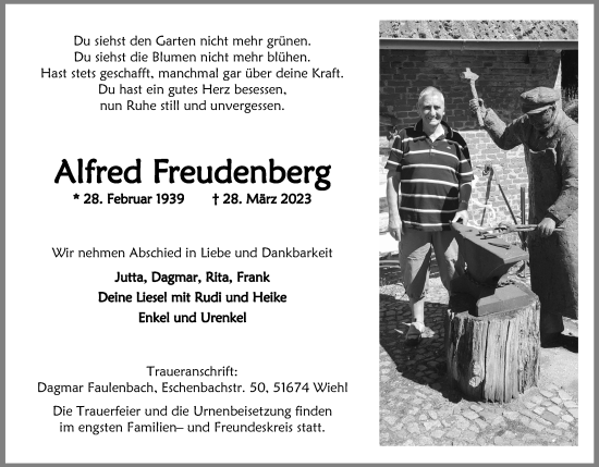 Anzeige von Alfred Freudenberg von Kölner Stadt-Anzeiger / Kölnische Rundschau / Express