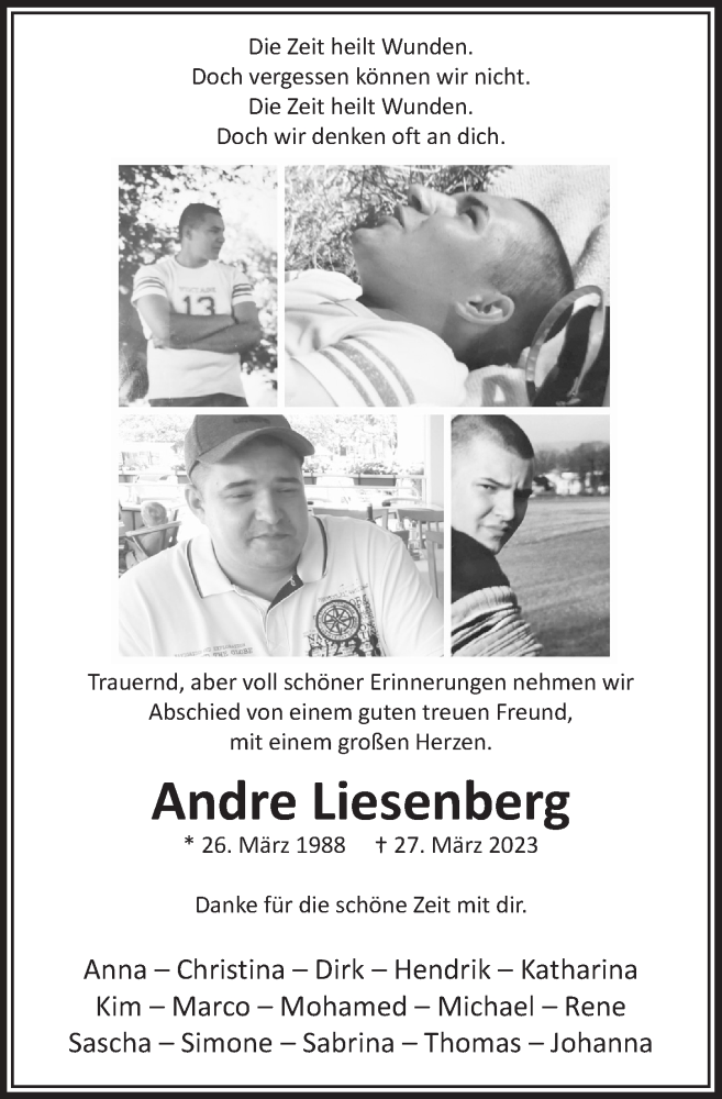  Traueranzeige für Andre Liesenberg vom 21.04.2023 aus  Werbepost 